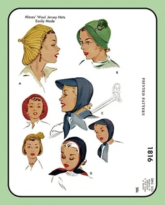Misses Jersey LANA SOMBREROS Boina Gorra Damas De Colección 1953 Artesanal Costura Patrón 1816 - Imagen 1 de 5