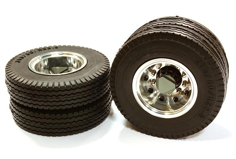 Machined Alloy T6 Rear Dually Wheel & XE Tire for Tamiya 1/14 Scale Trucks - Image 1 of 1