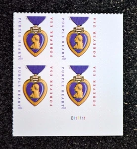 2015USA #5035 Forever Purple Heart Plate Block of 4 Mint medal B111111 2014date - Picture 1 of 3