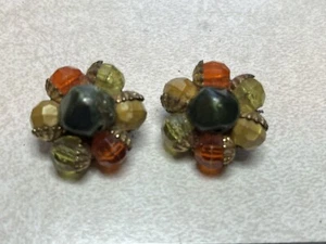 Vintage Earth Tone Colored Beaded Clip on Earrings - Picture 1 of 2