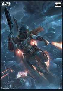 Sideshow Star Wars The Mercenary Boba Fett Art Print Jerry Vanderstelt 184/500 - Picture 1 of 5
