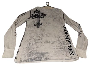 Raw State Premium Thermal Shirt MMA Long Sleeve Cross Wings Gray Sz Large Mens - Picture 1 of 3