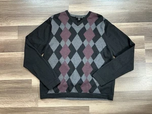 Apt 9 Men’s Merino Wool V Neck Sweater Long Sleeve XL Argyle Multi Preppy Office - Picture 1 of 11
