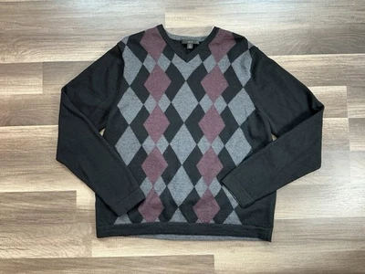Apt 9 Men’s Merino Wool V Neck Sweater Long Sleeve XL Argyle Multi Preppy Office - Image 1 of 4