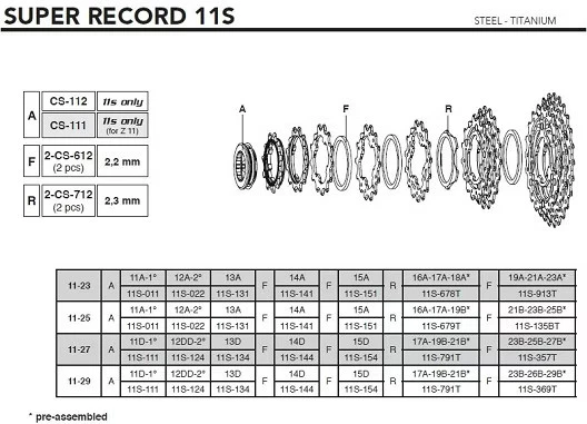 Campagnolo Sprocket Carrier Assembly : 23A-25A-27A (Ti) - Imagen 1 de 1