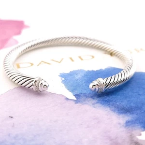 Bracciale David Yurman Argento Sterling 5'm Classico Cavo Diamante Cupola 7" Pollici - Foto 1 di 7