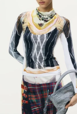 Glenn Martens H&M Soft Stretch Jersey Long Sleeve Printed Top Shirt Blouse NEW M - Image 1 of 4