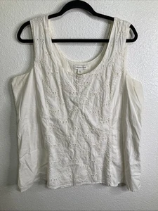 Coldwater Creek Eyelet Cotton Tank Top White Gr. XL 18 Cottagecore Prairie - Bild 1 von 4