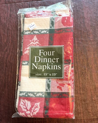 Set of 4 Bardwil Linens Christmas Holiday Cheer Napkins In Orig Package 19"x 19" - Image 1 of 4