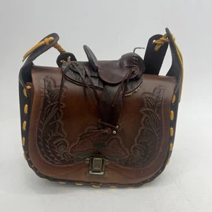 Vintage verzierte Echtleder Pferd Sattel Schultertasche Handtasche - Bild 1 von 10