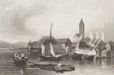 Seen bei Friedrichshafen, Stahlstich Romantik Landschaft Unbekannt (19.Jhd) - Bild 1 von 4