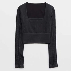 New OFFLINE By Aerie Seamless Cable Square Neck Tee Shirt Black Size Medium - Picture 1 of 7