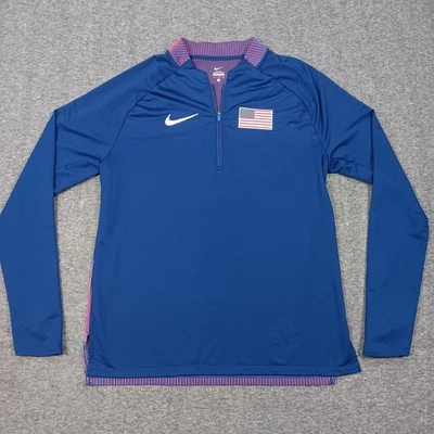 Pullover Nike Equipo EE. UU. Para Hombres Grande Azul Correr Pro Elite 1/2 Cremallera Hecho en EE. UU. Foto 1 de 4
