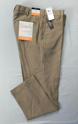 Pantalones de vestir Van Heusen Traveler ajustados sin planchar, pantalones. Espiga bronceada 32X30 Foto 1 de 4
