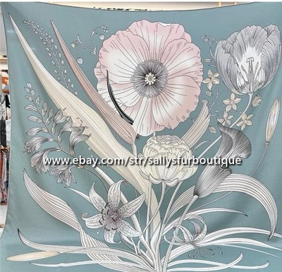 2025 Sallys 70% Cashmere 30% Silk Stole Flower Print Double Face Scarf Shawl 53" - Image 1 of 4