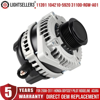 Alternator 11391 for 2008-2011 Honda Odyssey Pilot RIDGELINE ACURA 1042105920 - Image 1 of 4