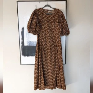 Abito midi Doen Blair Noir Fleur D'Avignon floreale manica corta a sbuffo, taglia XXL - Foto 1 di 9