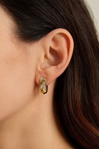 Vintage Diamond Hoop Earrings Estate Fine Jewelry Pre-owned 14K Yellow Gold - Picture 1 of 24