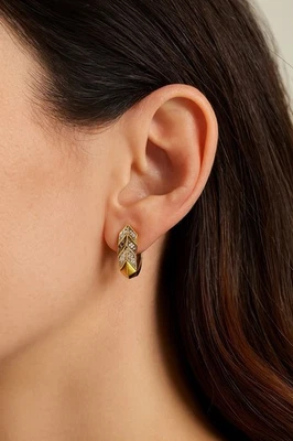 Vintage Diamond Hoop Earrings Estate Fine Jewelry Pre-owned 14K Yellow Gold - Image 1 of 4