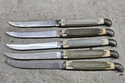 Lote De 5 Cuchillo Vintage Queen Q Acero 9" Ciervo Cuerno Mango Caza Carne Cocina Foto 1 de 4