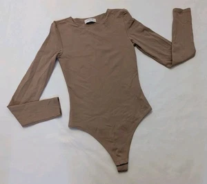 Babaton Beige Contour Bodysuit Long Sleeve Stretch XS Minimalist Capsule Boho - Picture 1 of 6