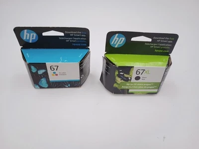 GENUINE OEM HP 67XL BLACK & 67 TRI-COLOR INK CARTRIDGE LOT ORIGINAL JULY 2026+ - Image 1 of 4