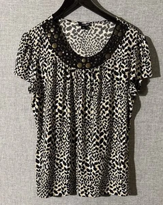 Blusa para mujer East 5th manga corta estampado leppardo talla L poliéster/spandex - Imagen 1 de 6