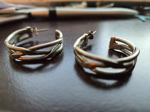 925 Sterling Silver Hoop Pierced Earrings WIDE HEAVY DESIGN 1 IN SHIPPING FRE - Imagen 1 de 4