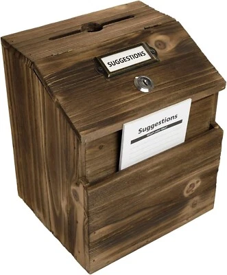 Rustic Wooden Ballot Comment Suggestion Box Lock Wall Mounted Include Keys Label - Image 1 of 4