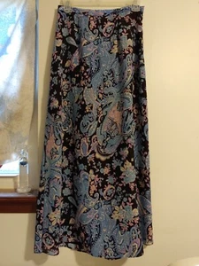 VTG Leslie Fay 10 Blue Floral Paisley Zip Elastic Waist Lined Midi Maxi Skirt - Picture 1 of 6