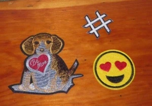 lot of 3 hashtag puppy emoji embroidered applique Patches - 3" Iron on NEW - Picture 1 of 1