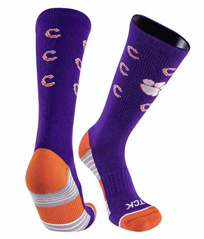 TCK Clemson University Tigers Team Screamer Crazy Purple Crew Socks Men L 9.5-12 Cover