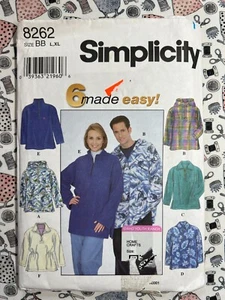 Simplicity Pattern 8262 Misses' Men's Teen's Top Jacket Size L-XL FF UNCUT - Picture 1 of 2