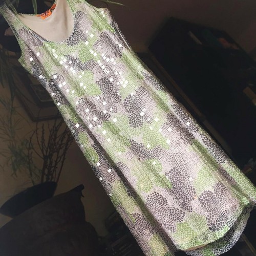 Tory Burch 100% silk floral sequin cocktail shift flapper dress 6