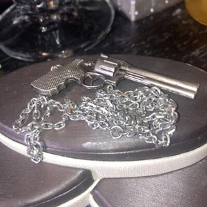 Gun Pendant with Silver Toned Long Chain - Picture 1 of 3