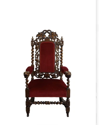 Victorian Jacobean Revival Carved Ornate Throne Chair Cover
