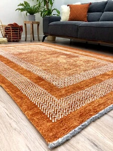 Alfa Rich 8x10 Area Rug, Burnt Orange Rug, Cotton, Pet Friendly, Washable Rug