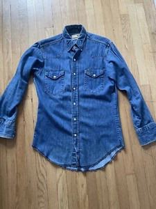 Vintage Maverick Preshrunk Long Tail Men’s Denim Western Pearl Snap Shirt Med - Picture 1 of 6