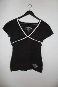 Harley Davidson Women's Black & White Ringer Double Sided T-Shirt Size 12 - Picture 1 of 10