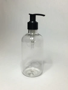 Empty 300ml PET Clear Plastic Boston Bottle And Black Lotion Pump *ANY AMOUNT* - Picture 1 of 1