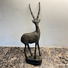 Vintage Kenyan Dark Brown Wood Hand Carved Antelope Decorative Display Figure