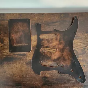 Leather Distressed Brown Pickguard & Tremolo Back Plate Fender Stratocaster USA - Picture 1 of 3
