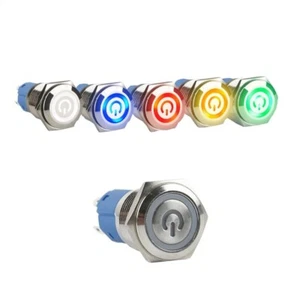 12V 16mm Edelstahl LED Druckschalter Power Ein Aus NO NC Power Button - Picture 1 of 5