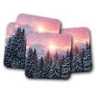 4 Zestaw - Piękna podstawka Śnieżne Góry - Zachód słońca Las Drzewo Prezent turystyczny #8546