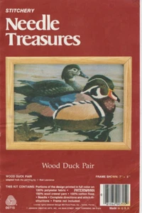 "WOOD DUCK PAIR"-Vtg (1983) CREWEL Embroidery Kit by Needle Treasures (7 x 5 in) - Picture 1 of 4