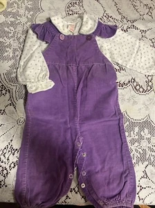 Vintage Sears Purple corduroy girls overalls + shirt Sz 0-6 months infant/baby - Picture 1 of 6