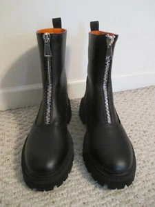 NEW French Connection Julie Zip Front Black Combat Boots Size 8 - Picture 1 of 8