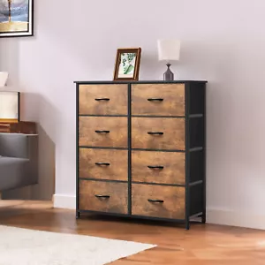 Rustic Brown Drawer Dresser for Bedroom Closet Nursery Fabric with Metal Frame - Picture 1 of 5