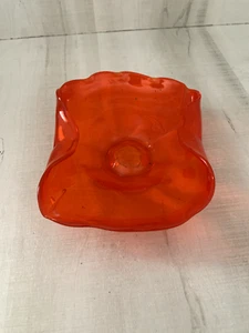 Red Crimped 2 Petal Sided Candy Dish Bowl Epic Vtg small Black specs see pics - Picture 1 of 8