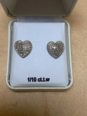 TwoToned Sterling Silver Heart Post Earrings 1/10 CTTW - Image 1 of 4
